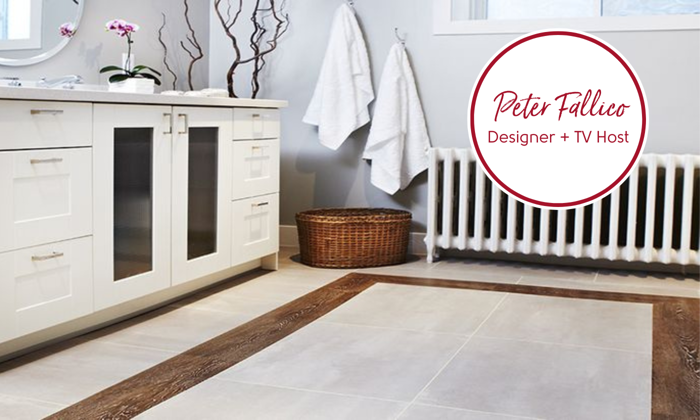 Peter Fallico used oak lvt to create a border in a bathroom with Terra floors