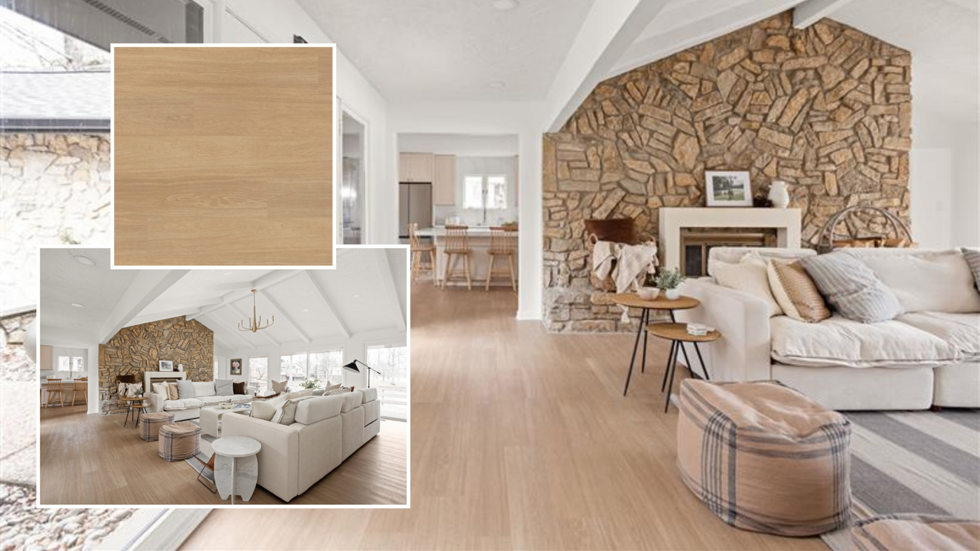 Natural Prime Oak VGW115T floors transform Mina's lake house retreat; photo credit: Cory Phillips, The Home Aesthetic