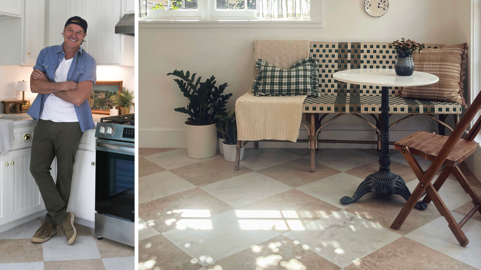 Ty Pennington in a kitchen makeover where he chose Karndean Art Select luxury vinyl tiles