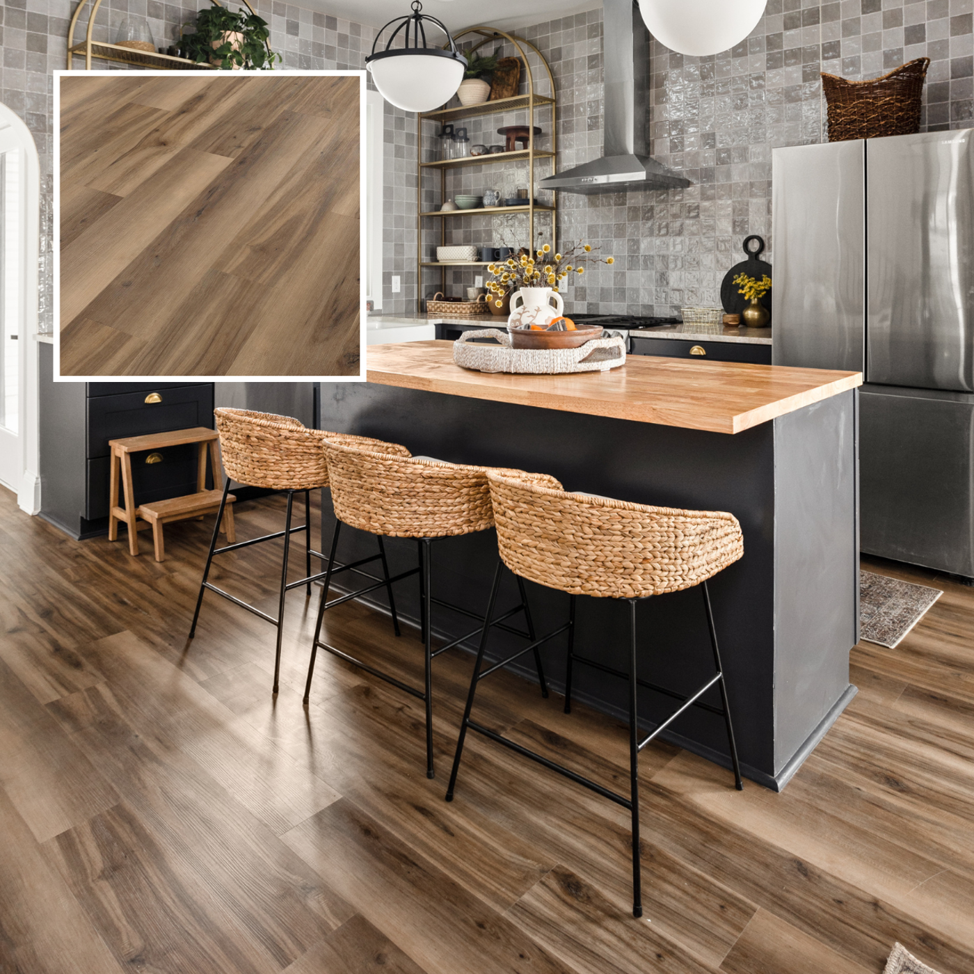 Smoked American Maple RCP6545 in a kitchen designed by Mina Starsiak Hawk on Good Bones Season 8; photo credit: Cory Phillips, The Home Aesthetic