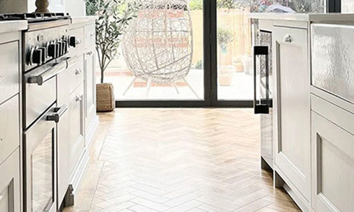 Karndean flooring in a kitchen with outdoor light coming in