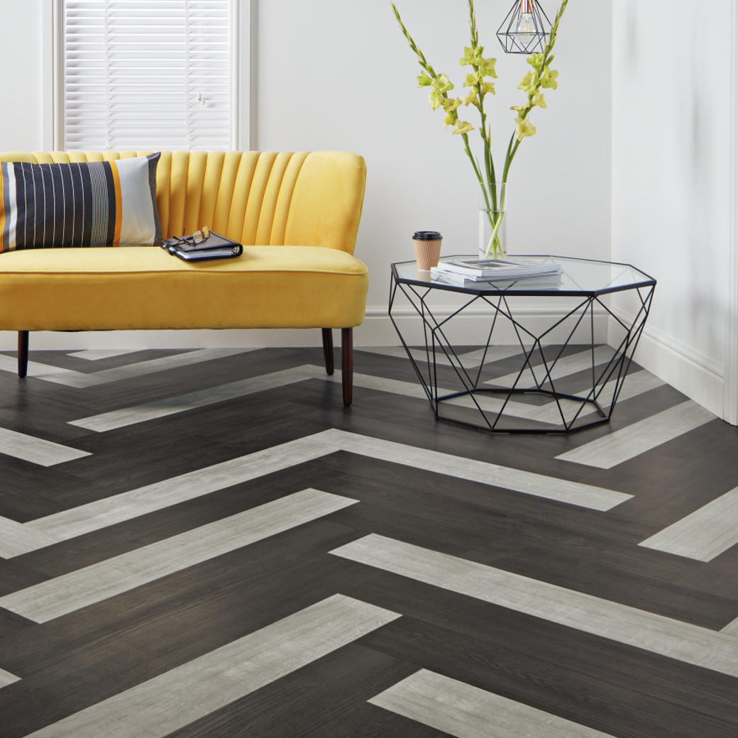 Carbo WP318  and Grano WP311 herringbone floors in a waiting room