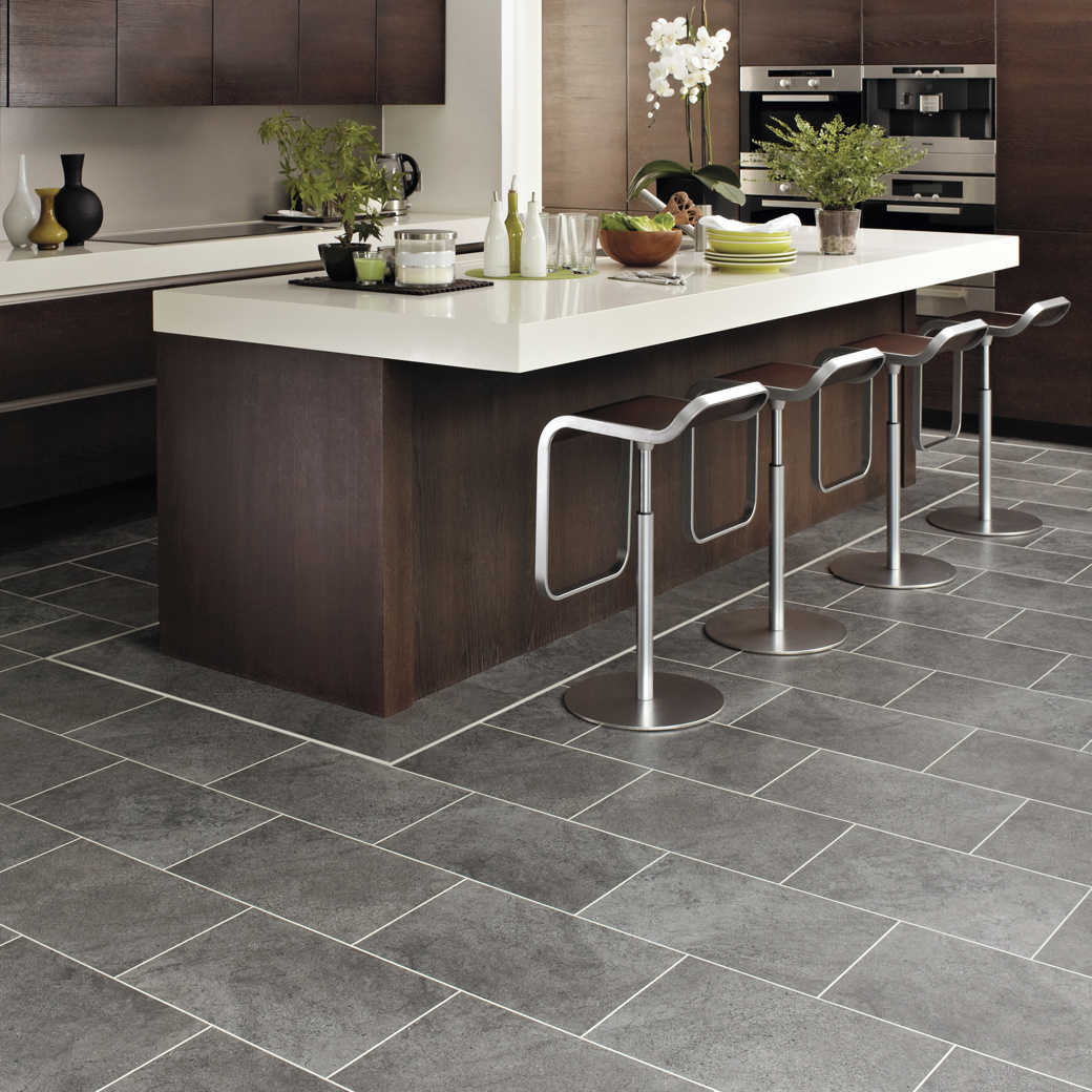 Cumbrian Stone ST14 in a kitchen with a border around the island Knight Tile