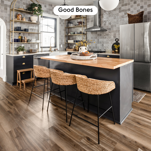 Smoked American Maple RCP6545 floors in a kitchen on season 8 of Good Bones; photo credit: Cory Phillips, The Home Aesthetic